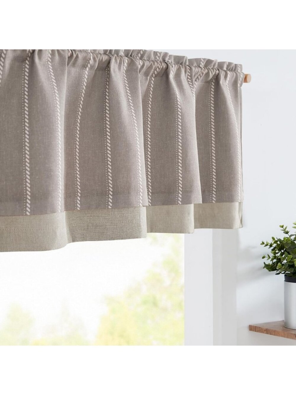 Nautical Striped Linen Valance Curtain - 16" Farmhouse Light Filtering Window